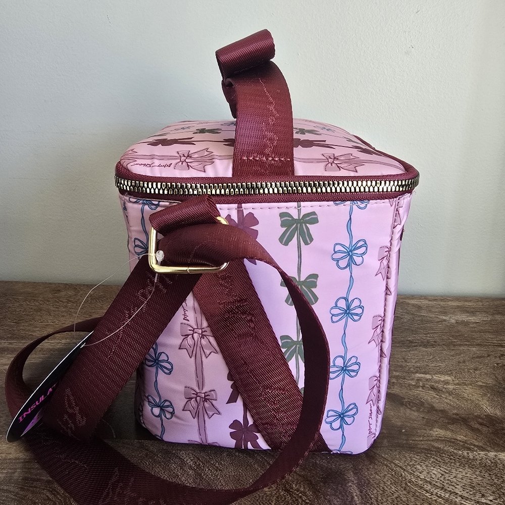 Betsey Johnson Pink Blue Bow Zip Around Insulated Lunch Tote Bag Crossbody - Picture 4 of 6